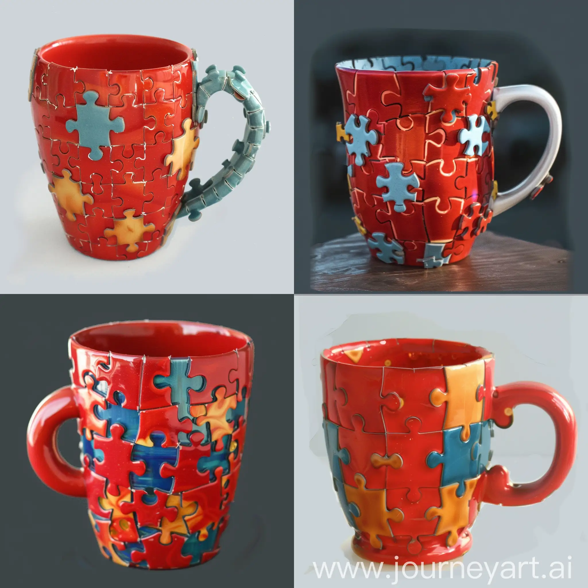 a cup made of puzzle pieces