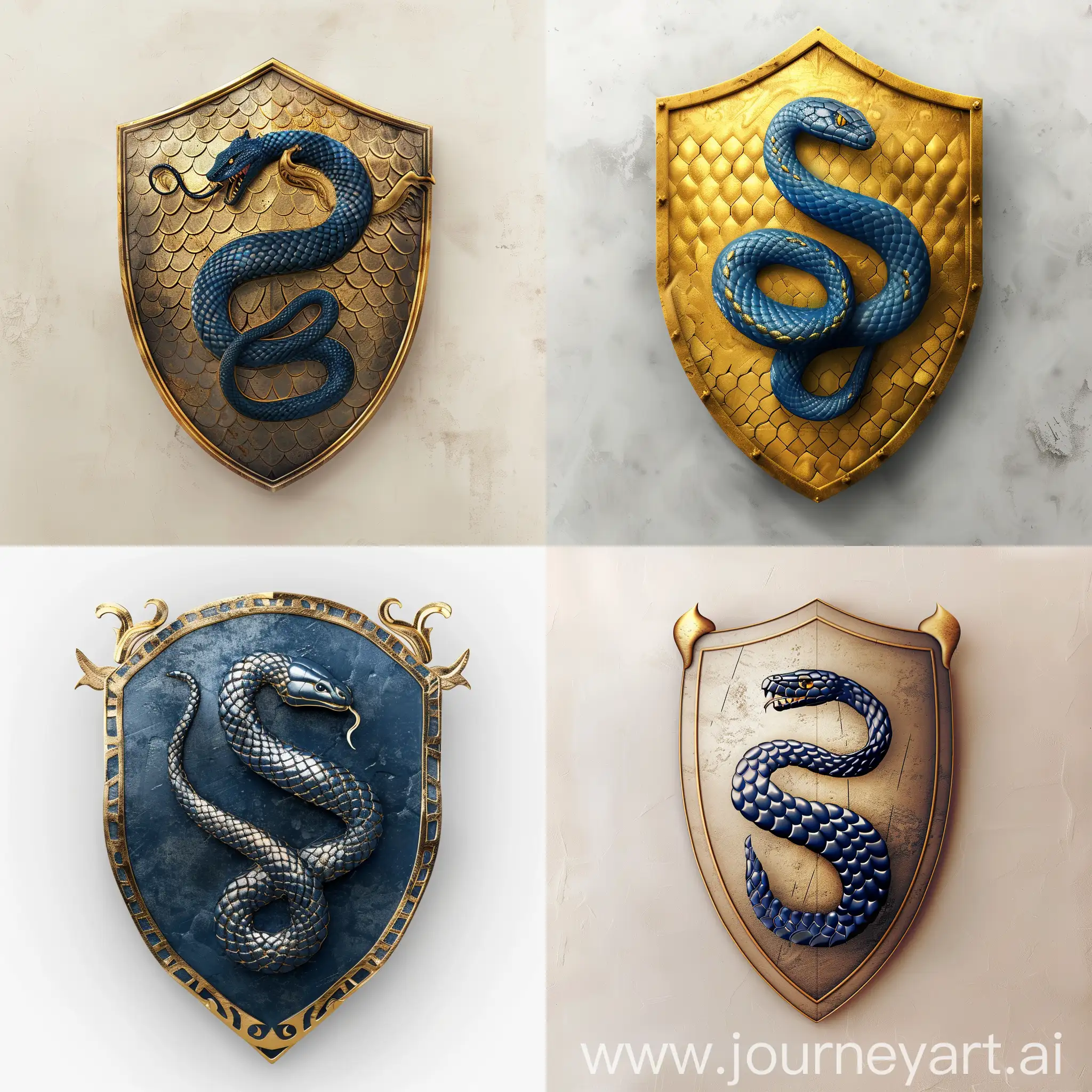 Modern-Heraldic-Coat-of-Arms-with-Blue-Snake-on-Golden-Shield