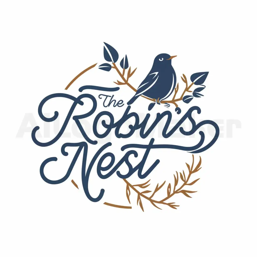 a logo design,with the text "The Robin's Nest", main symbol:a robin bird. make the colors shades of blue.,complex,clear background
