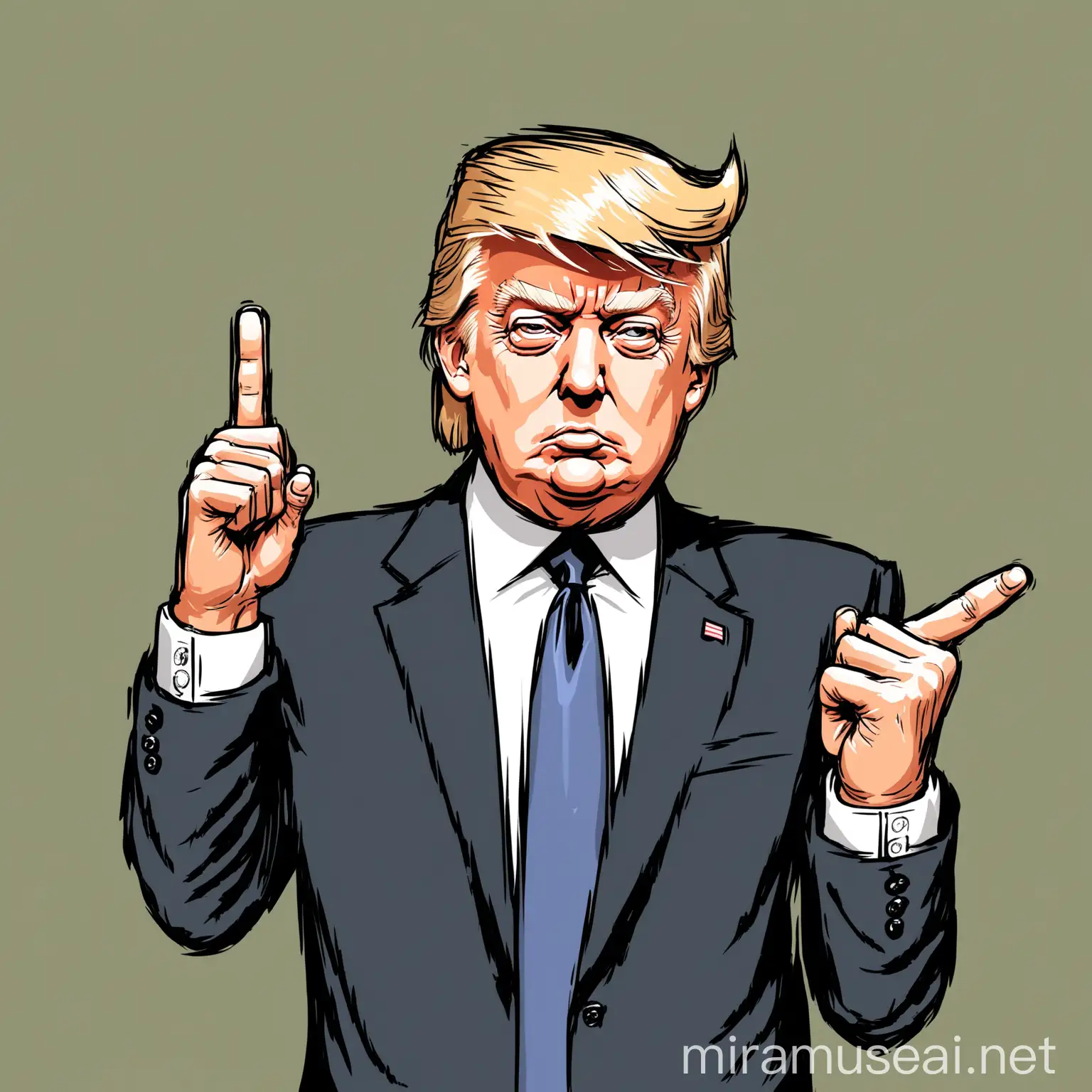 Controversial Gesture Donald Trump Illustration Showing Middle Fingers