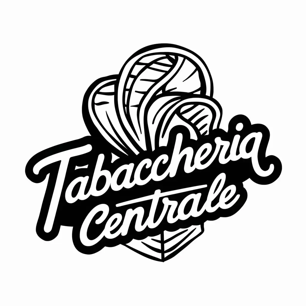 line art, hand drawn,  a logo for a tobacco shop called Tabaccheria Centrale without using tobacco and cigarettes images. No background images. White only solid  background