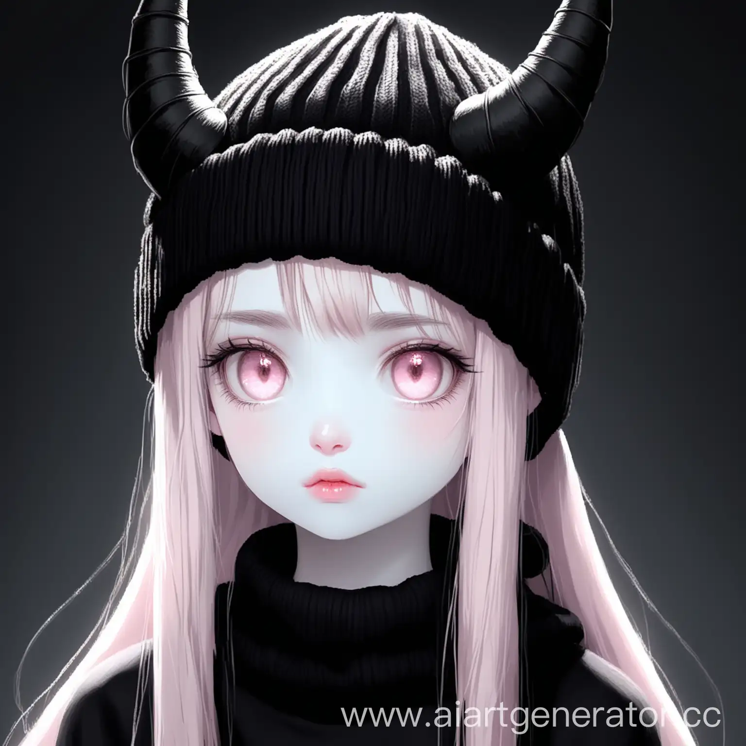 Teenage-Girl-with-Rosy-Cheeks-and-Black-Demon-Horns-Knitted-Hat