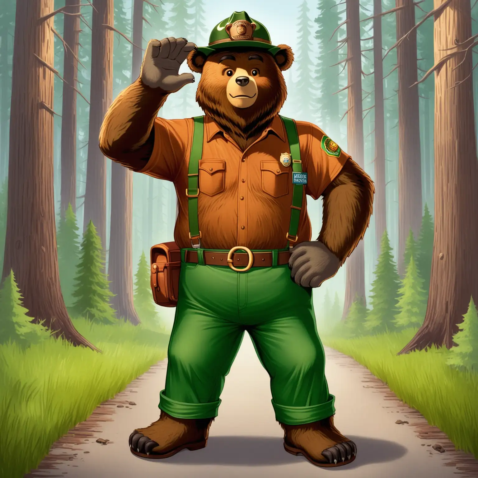 Smokey the bear in green pants


