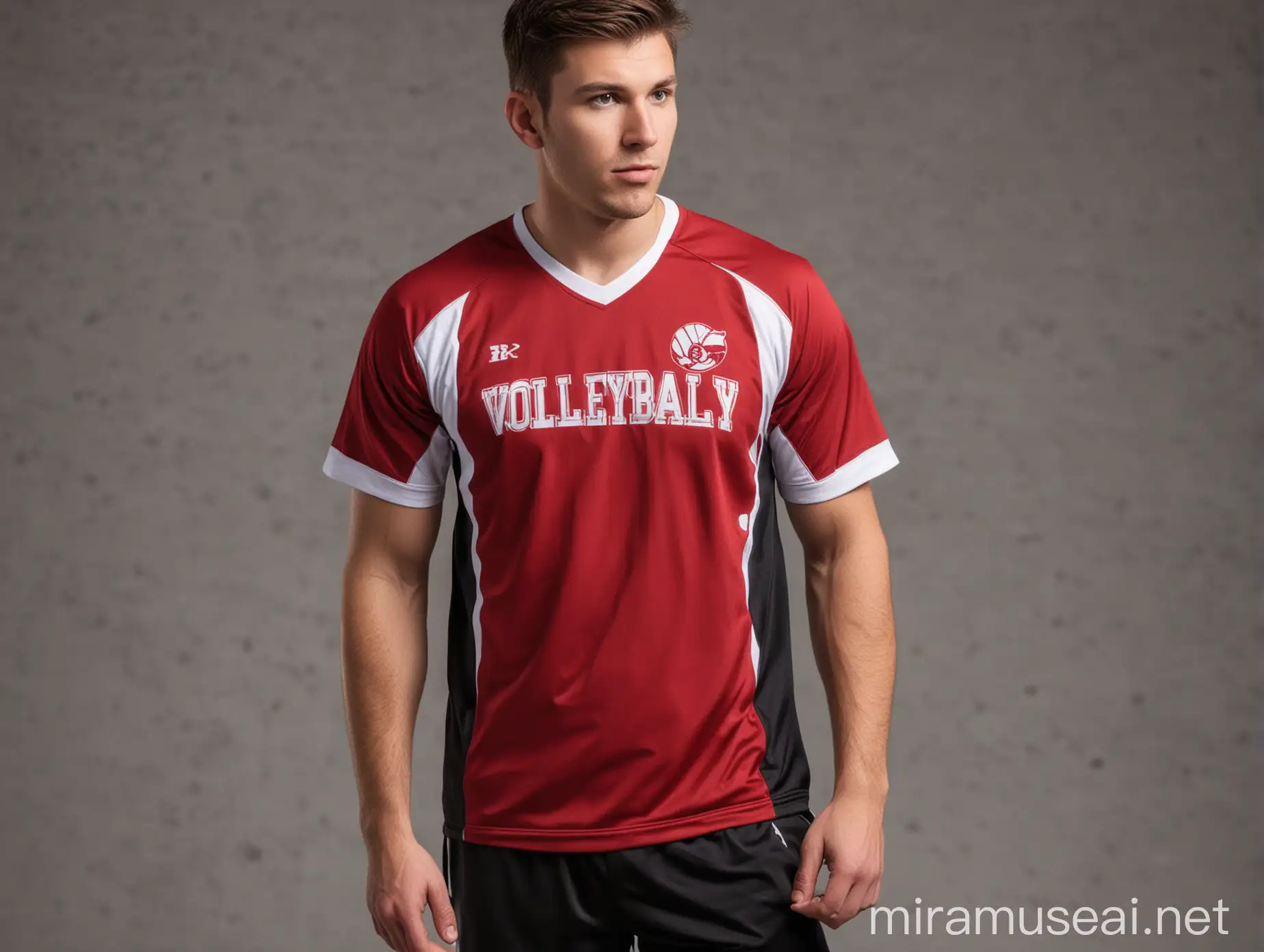 men's volleyball coach uniform with red and white colors tshirt