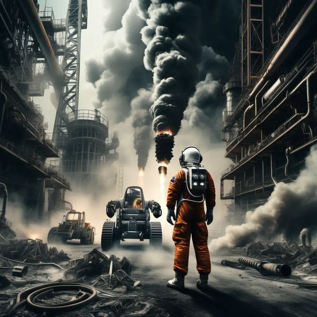 Astronaut Dreaming of Freedom Amidst Industrial Machinery