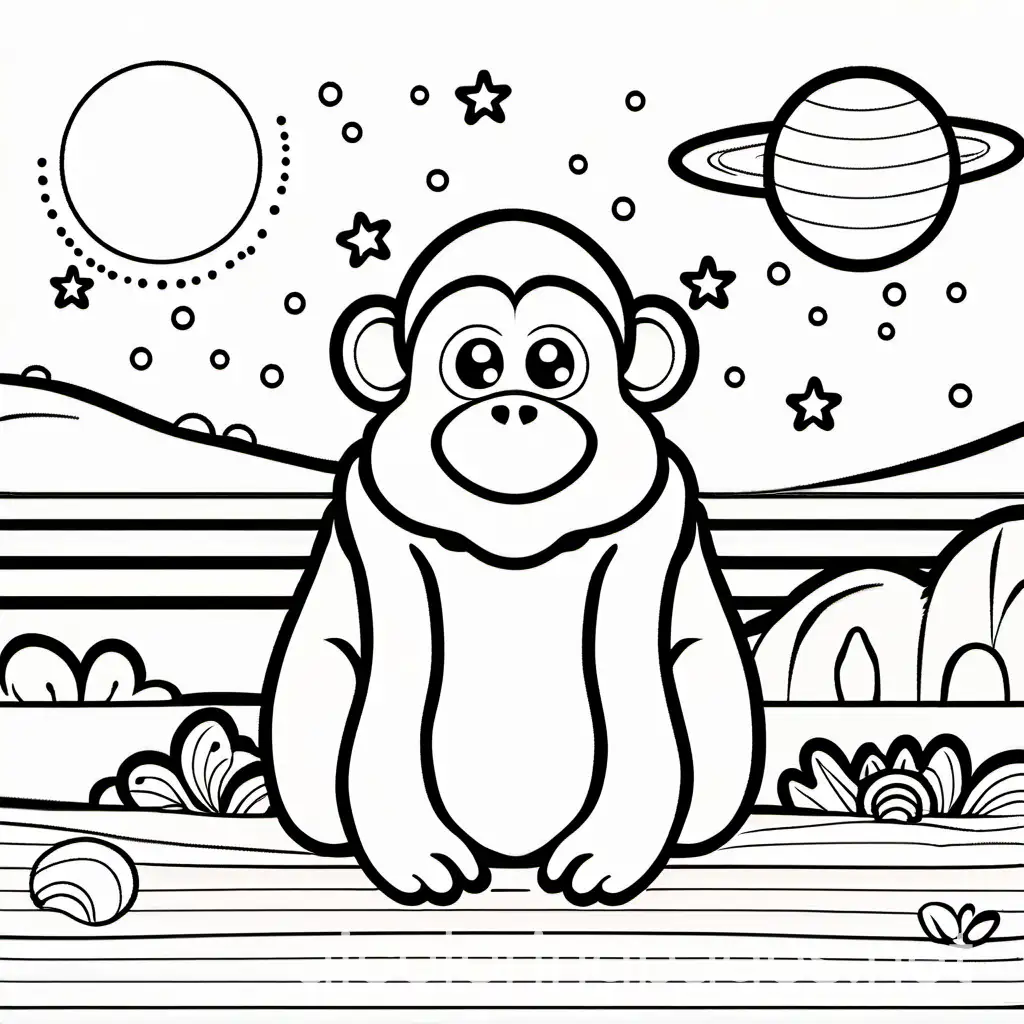 Cute-Ape-Coloring-Page-Simple-Line-Art-for-Kids-on-White-Background