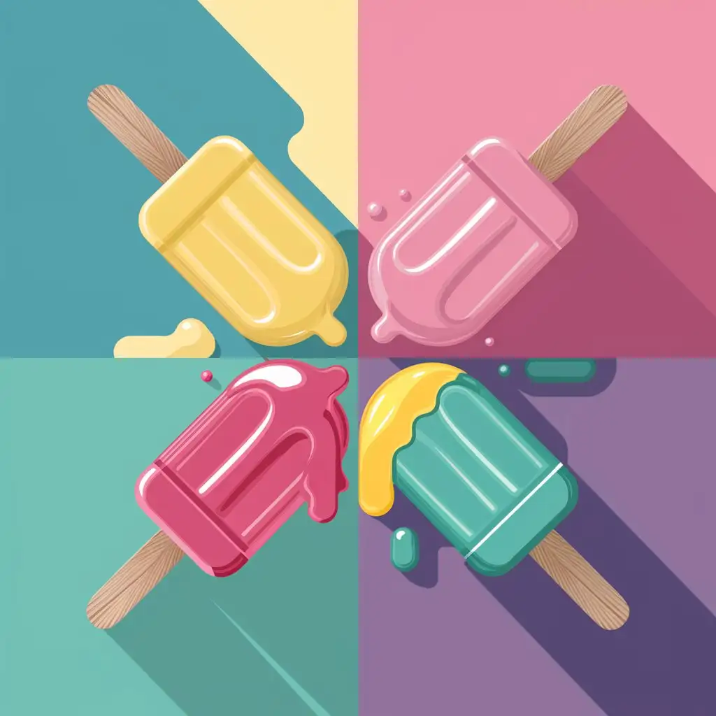 Melting Ice Cream Popsicles Colorful Treats Against Pastel Background