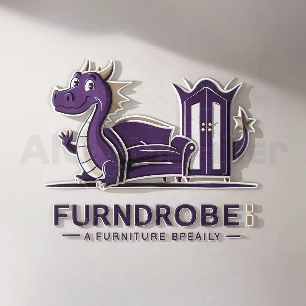 a logo design,with the text "FURNITURE IN THE HOUSE", main symbol:Purple dragon in the form of furniture, a sofa, a wardrobe, like a friend and helper for the family,complex,be used in Retail industry,clear background