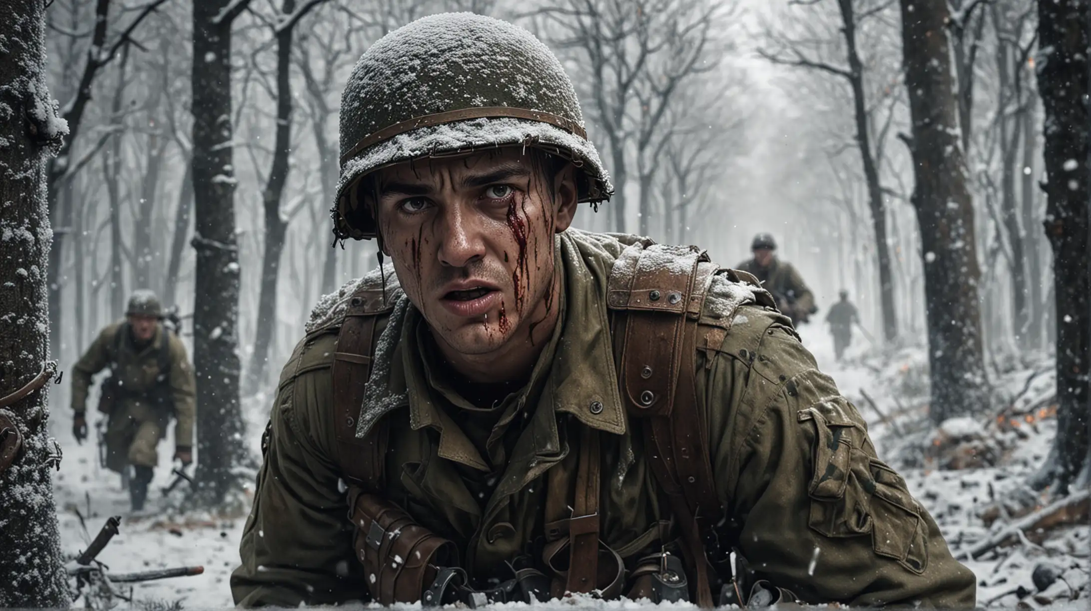 World War II Soldier Ambushed in a Snowy Battlefield