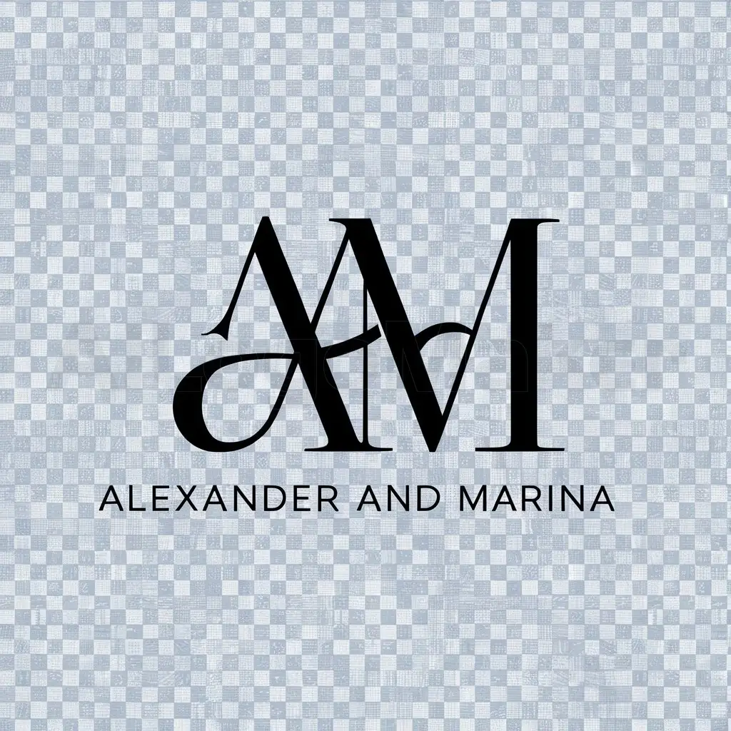 a logo design,with the text "Alexander and Marina", main symbol:AM,Minimalistic,clear background