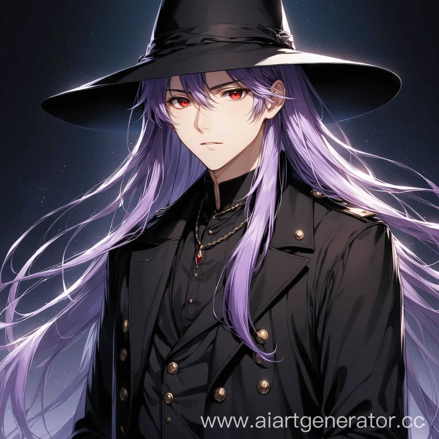 Mysterious-Anime-Character-with-Lavender-Hair-and-Red-Eyes-in-Black-Coat-and-Hat