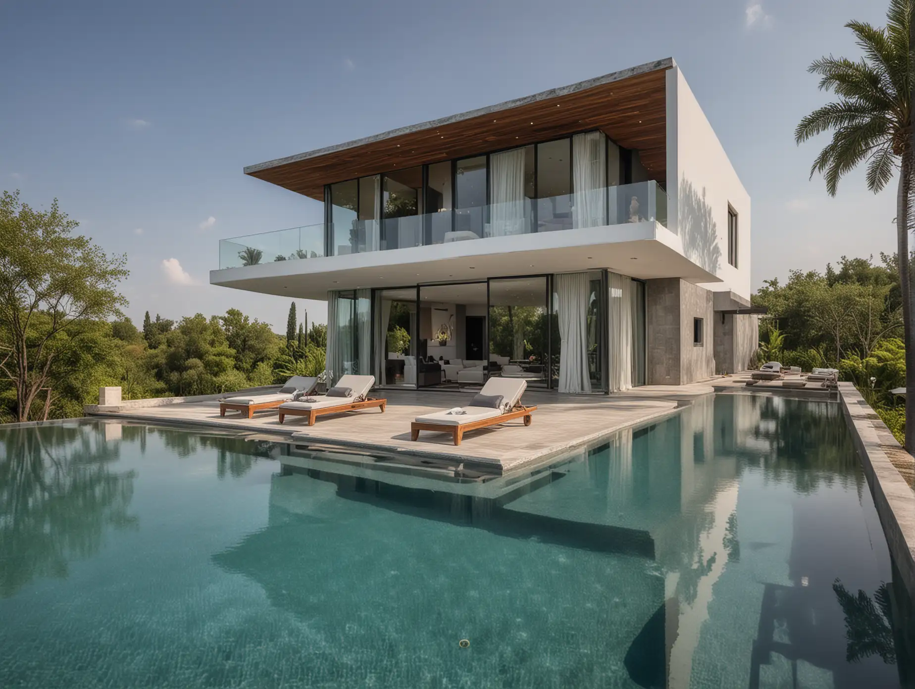 a very beautiful villa with infinity pool. it's design is contemporary minimalist style