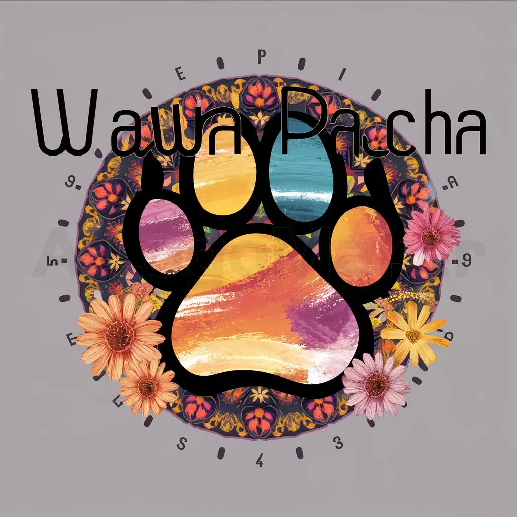 LOGO-Design-For-Wawa-Pacha-Vibrant-Andean-Dog-Paw-Print-with-Floral-Accents-on-Clear-Background