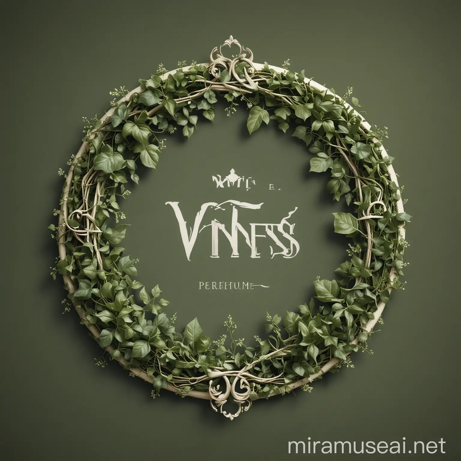 in circle 
 vines thin ivy logo crown. perfume logo