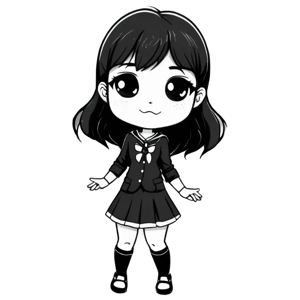 make a chibi girl in black and white