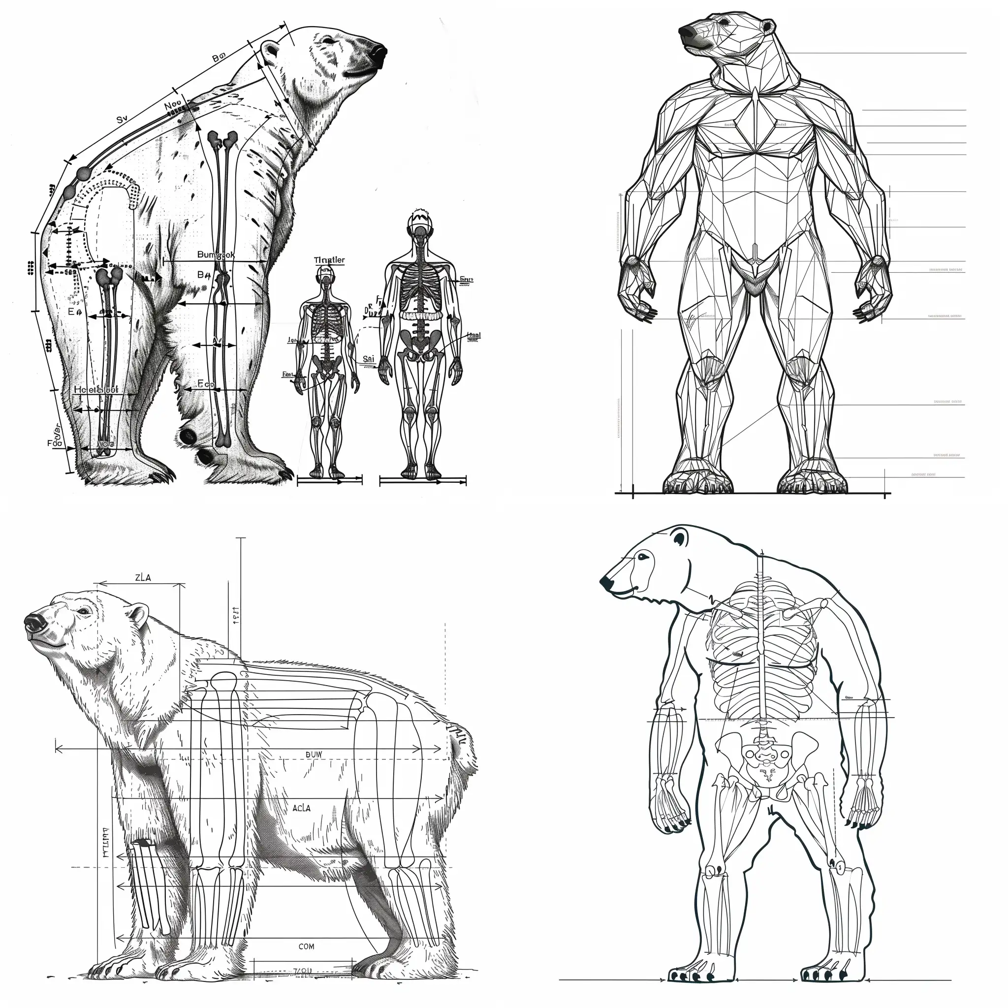 柯布西耶风格、北极熊、人体尺寸图、线稿
