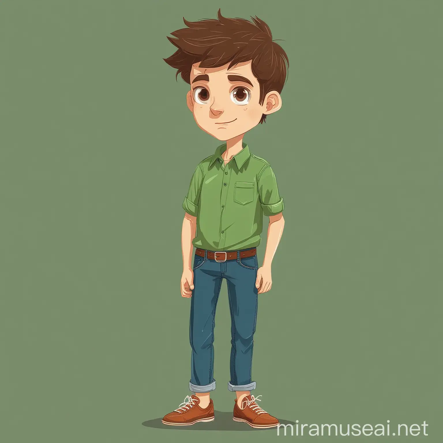 Boy in Green Shirt Flat Vector Style Illustration