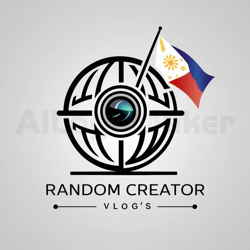 a logo design,with the text "Random Creator Vlog's", main symbol:World and camera with flag of philippines,complex,be used in Others industry,clear background