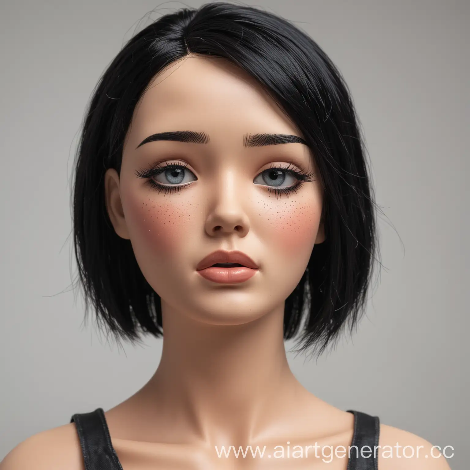 Девочка манекен с черными волосами плачет