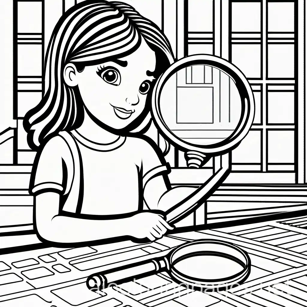 Young-Girl-Exploring-with-Magnifying-Glass-Coloring-Page