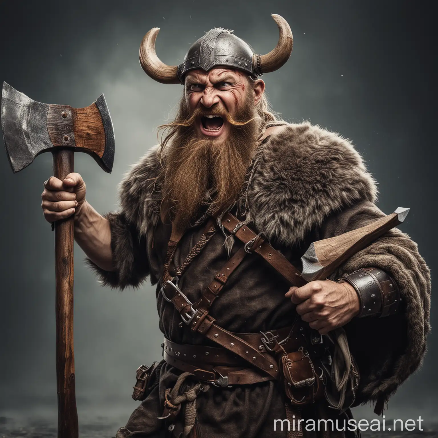Intoxicated Viking Warrior Brandishing Axe