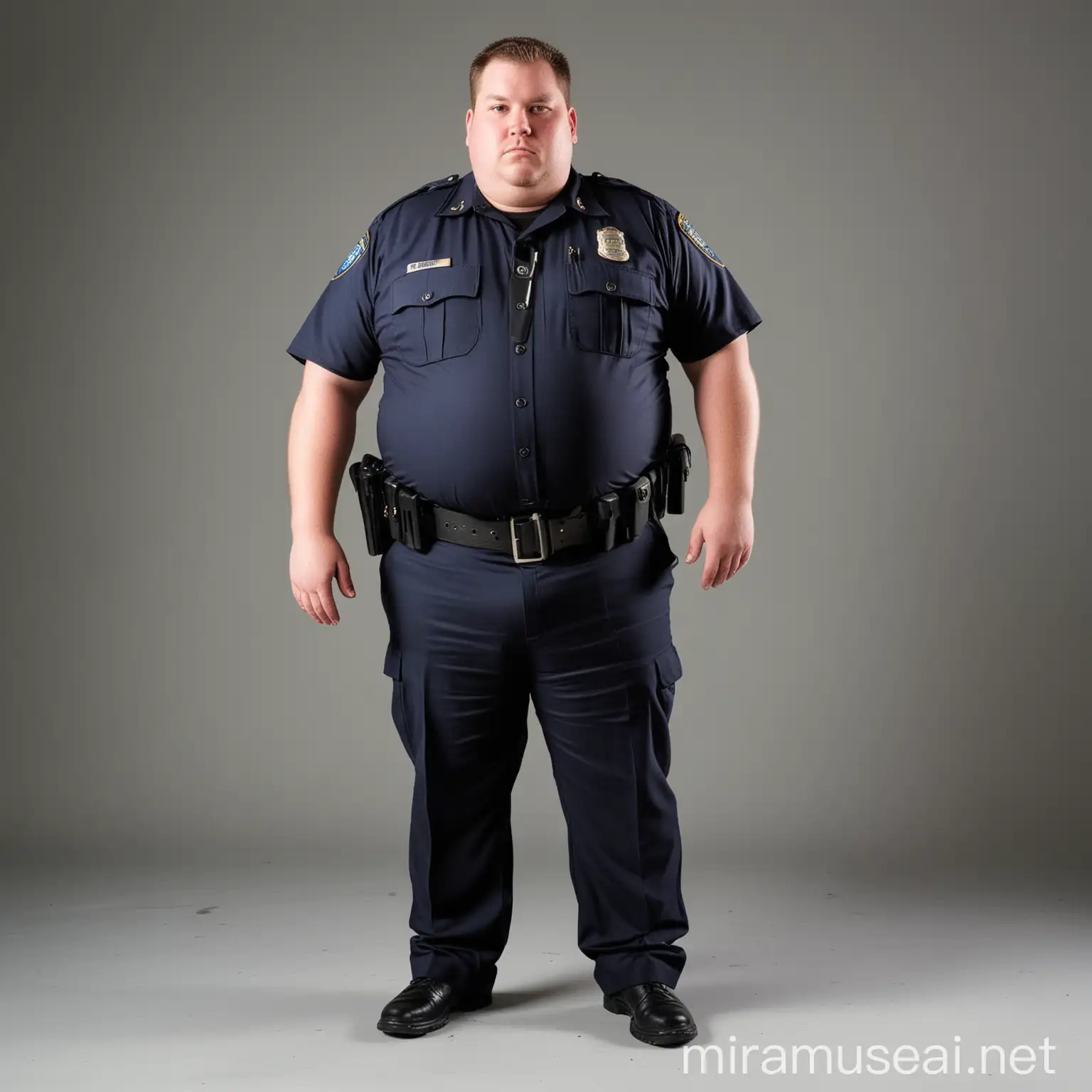 Overweight Male Police Officer in Full Uniform