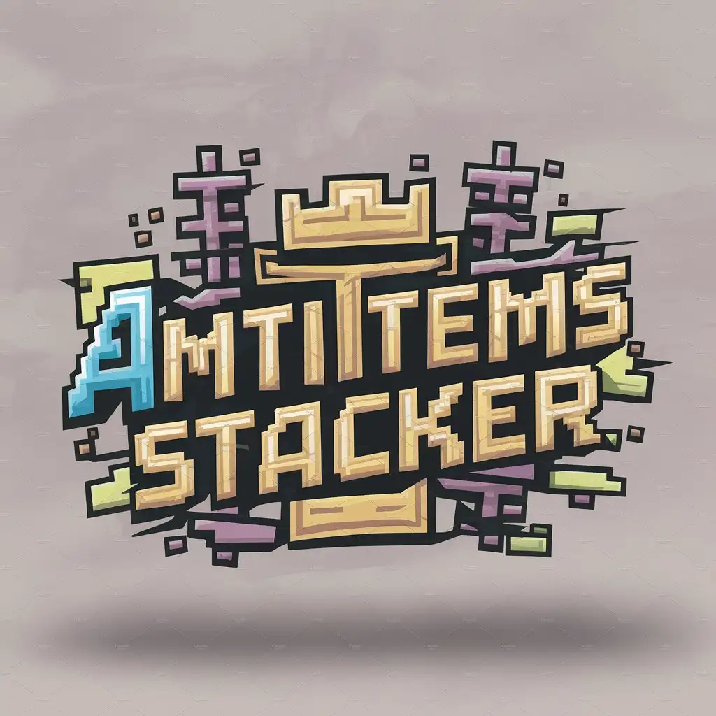 a logo design,with the text "antiitemstacker", main symbol:Totem and text in pixel style, under the logo Shulkers and totems with pngbackground,Moderate,clear background