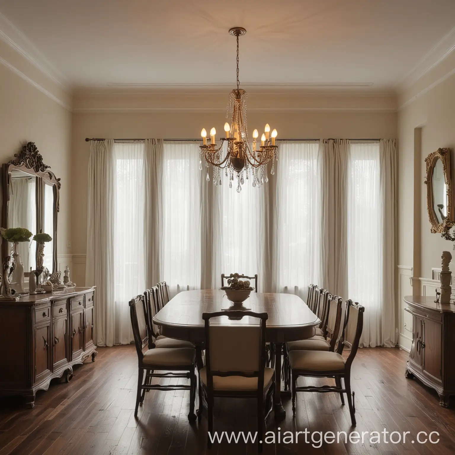 Elegant-Dining-Room-with-Classic-Wooden-Furniture-and-Soft-Lighting