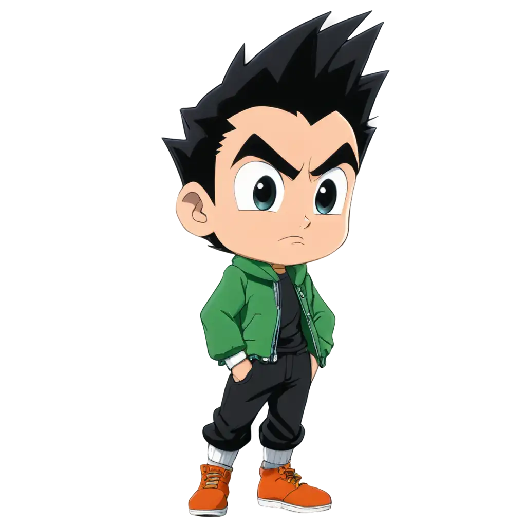 Gohan do futuro usando uma jaqueta Verde estilo chibi.