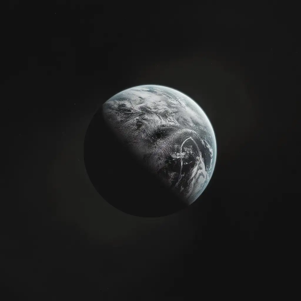 Monochrome-Illustration-of-Earthlike-Planet-on-Black-Background
