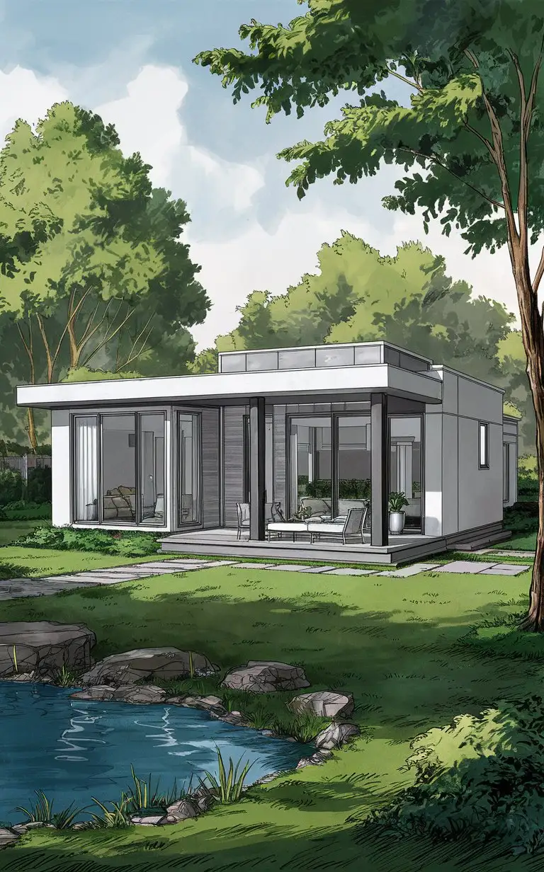 Modern-OneStory-House-Drawing-in-Contemporary-Style