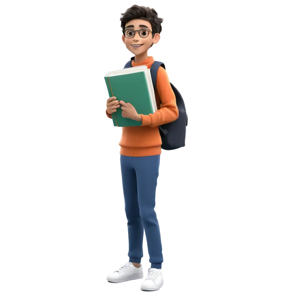Boy holding books in animated mode