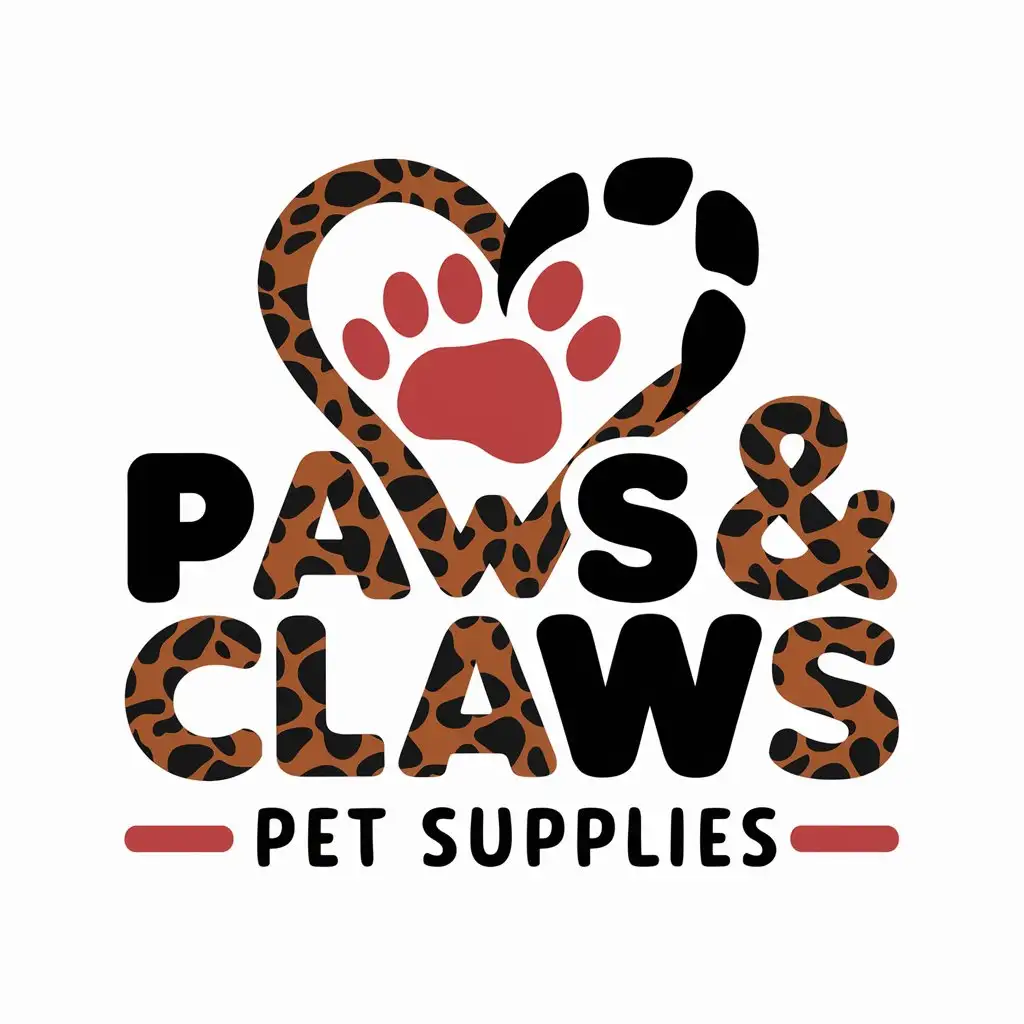 LOGO-Design-For-Paws-Claws-Pet-Supplies-Playful-Font-with-HeartShaped-Paw-and-Claw-Print