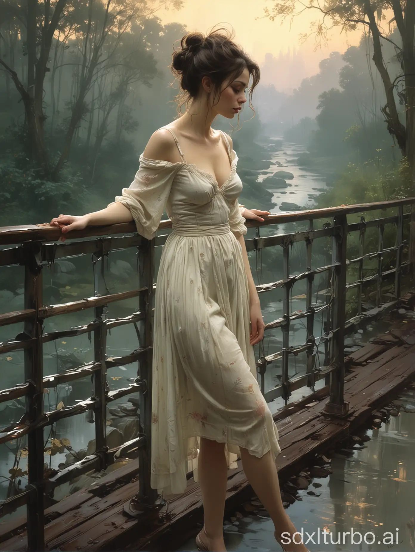 Remember, we agreed before we were born that we'd meet like this You in a car Across the solid lines You'd break my heart on a bridge railing, in the style of Dorothea Tanning, by Jeremy Mann, by Drew Struzan