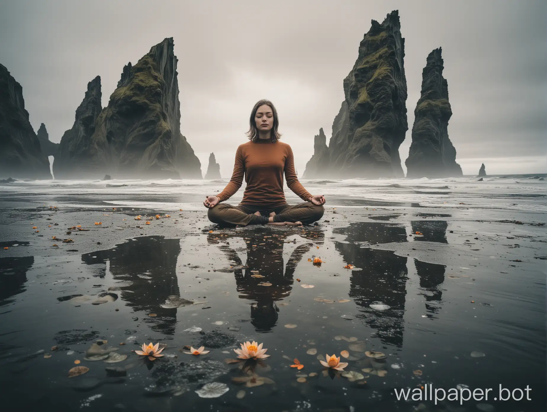 Reynisfjara-World-Multiple-Exposure-Photography-Woman-in-Lotus-Position