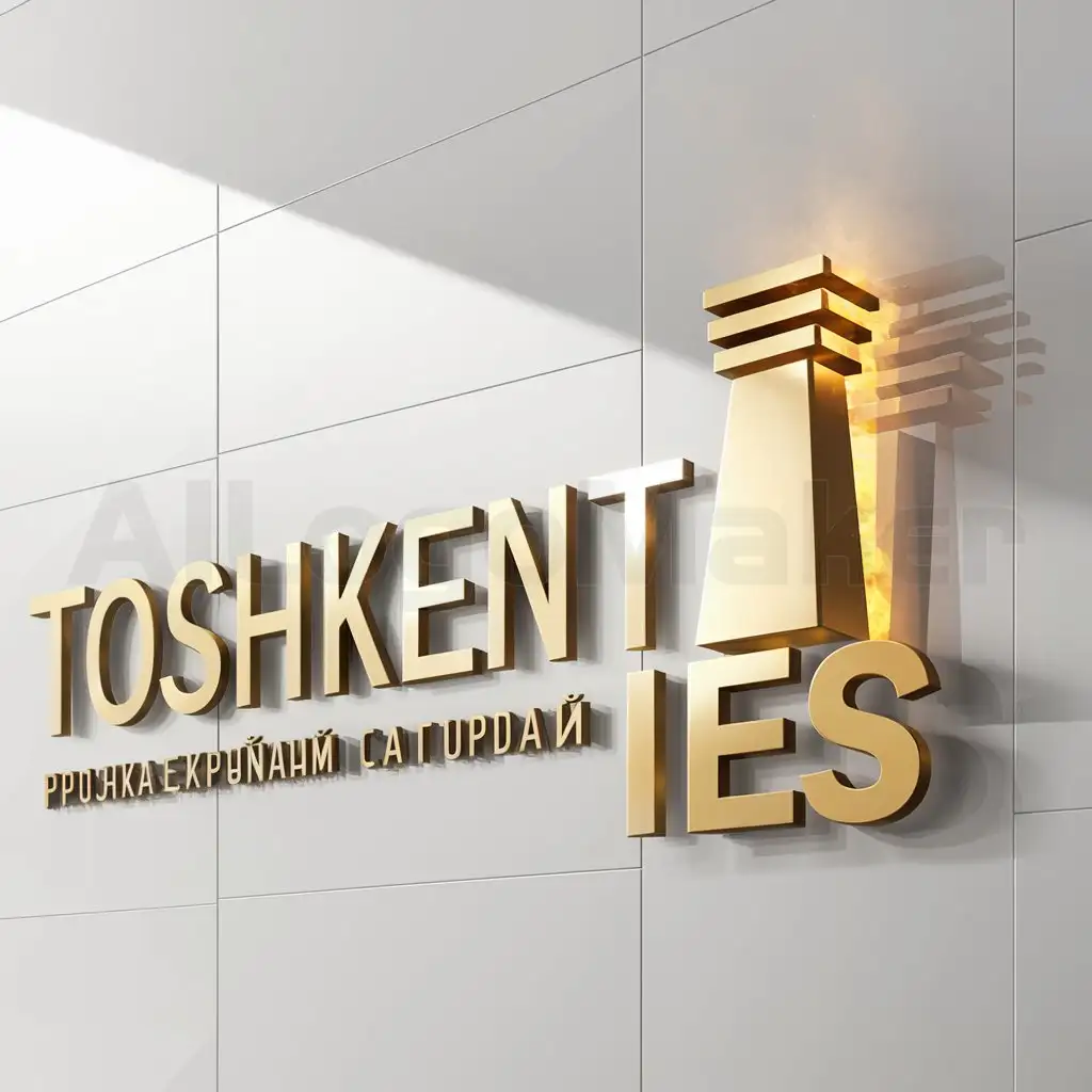 a logo design,with the text "Toshkent IES", main symbol:Chimney, in golden letters, golden glow,Moderate,clear background