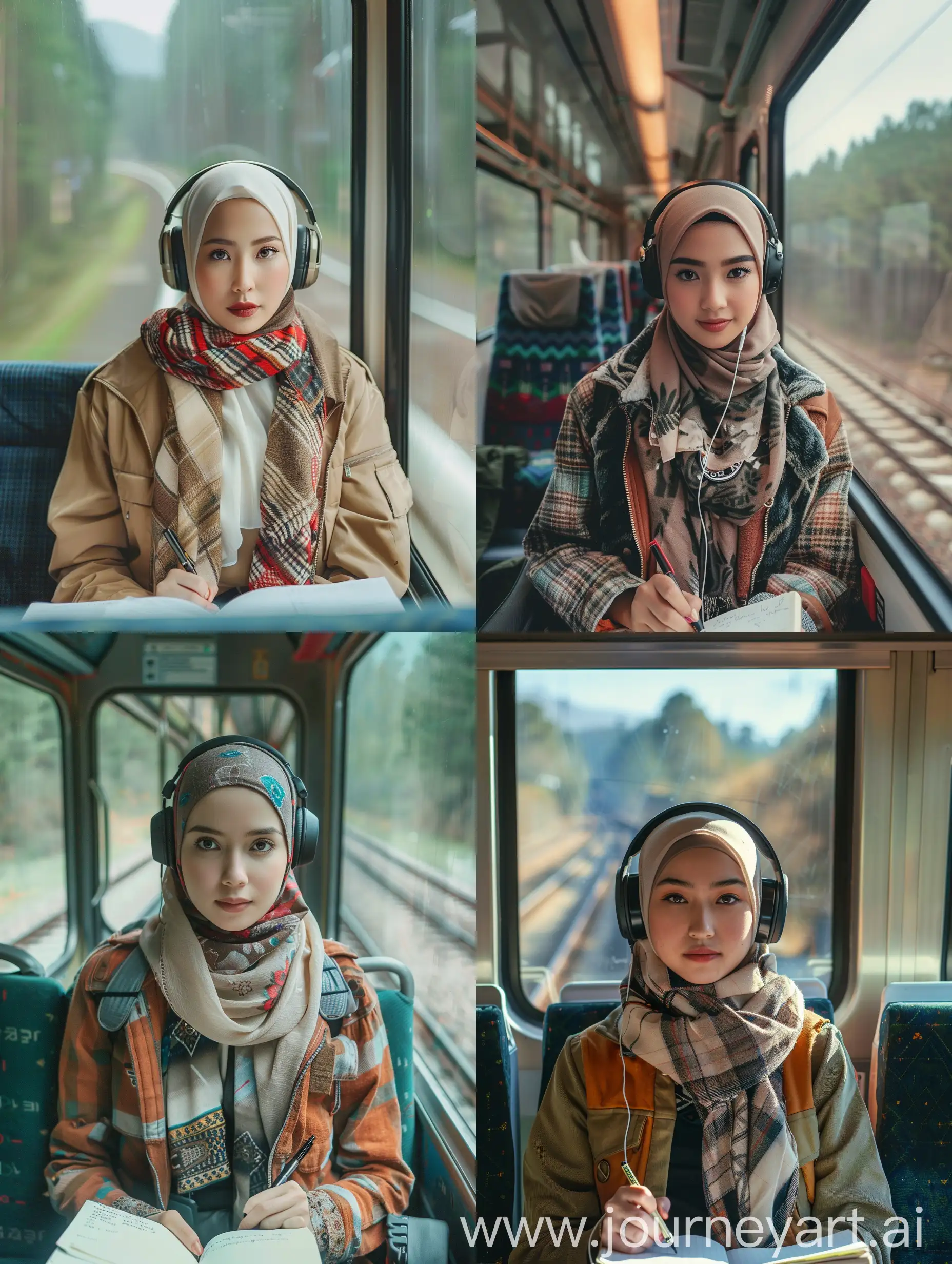 Thai-Muslim-Woman-in-Tranquil-Train-Journey-with-Journal