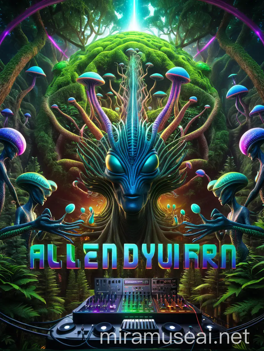 Psychedelic Alien Forest Extraterrestrial DJ Party in a Techno Wonderland