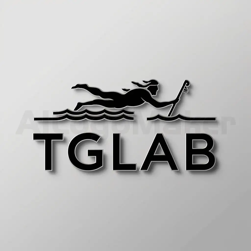 a logo design,with the text "TGLAB", main symbol:poseidon diving, rod of asclepius,Minimalistic,be used in Technology industry,clear background