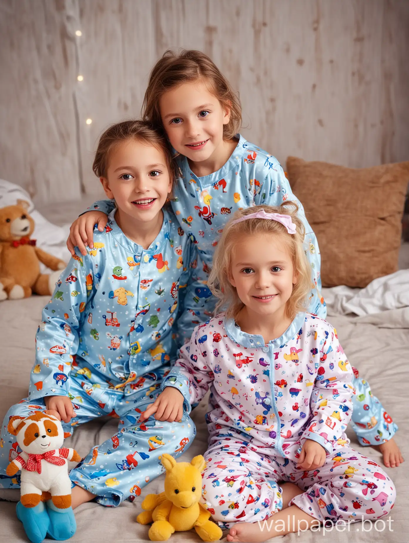 children in pajamas with toys fun