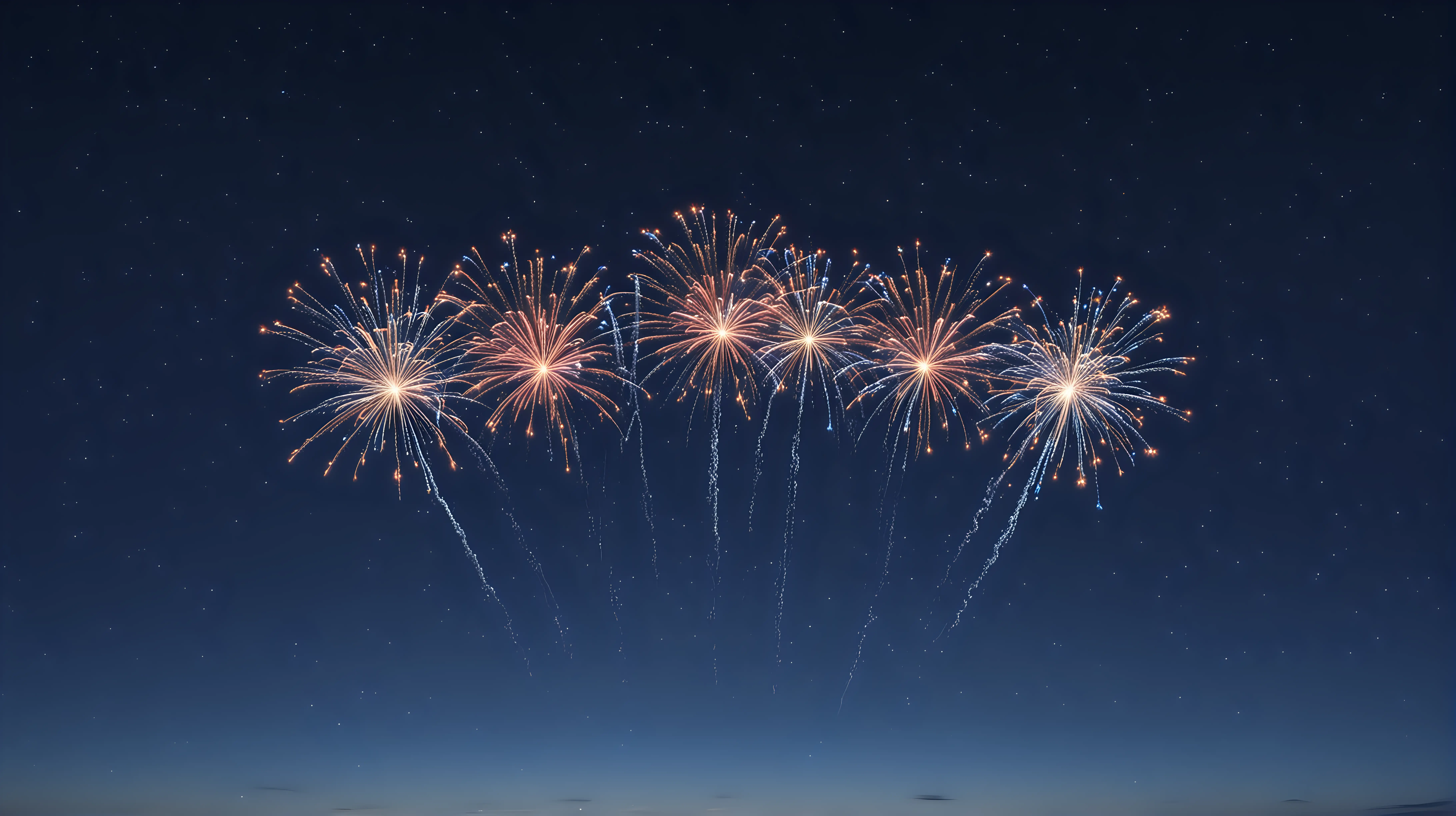 Colorful Miniature Fireworks Display in Vast Dark Blue Sky