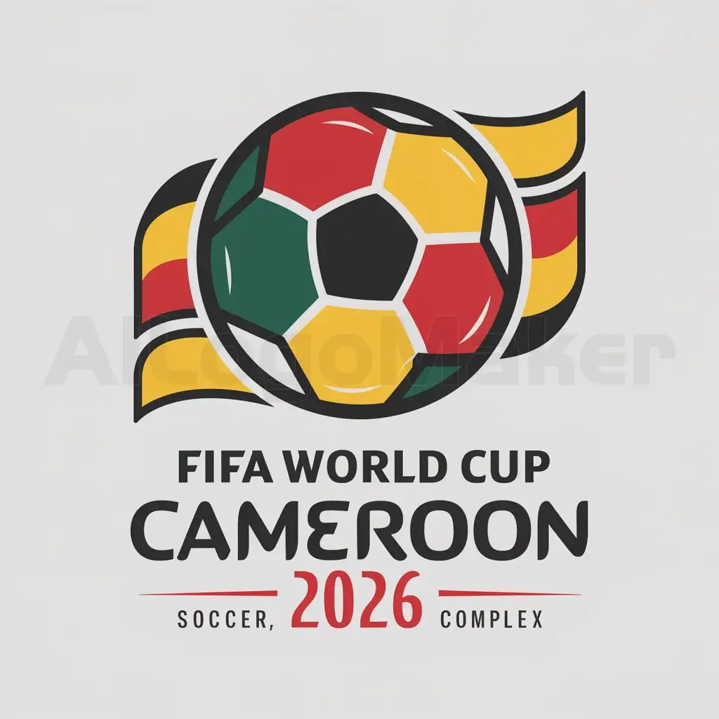 a logo design,with the text "Fifa world cup cameroon 2026", main symbol:Cameroon flagnSoccer,complex,clear background