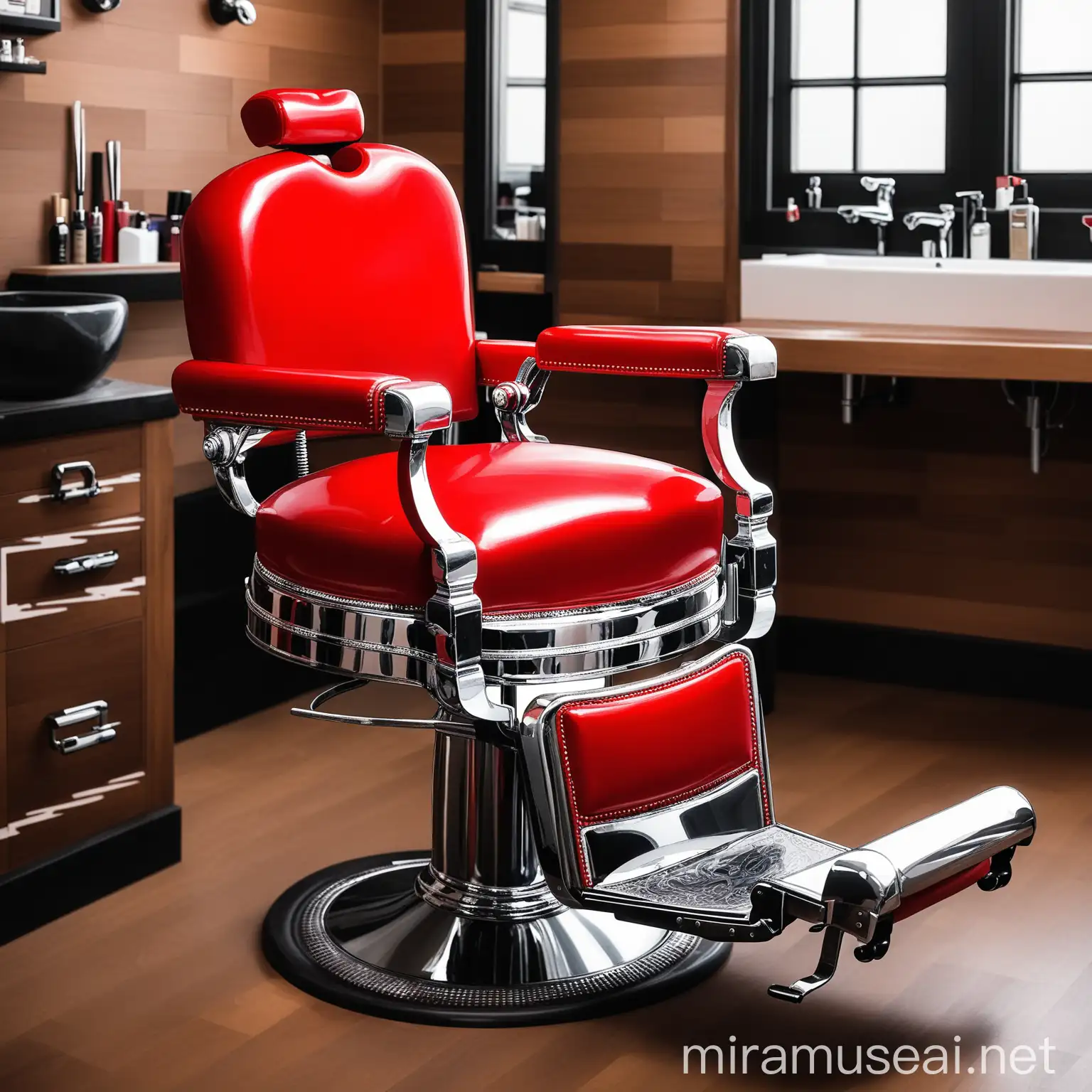 Vintage Red Barber Chair in Retro Barbershop Setting