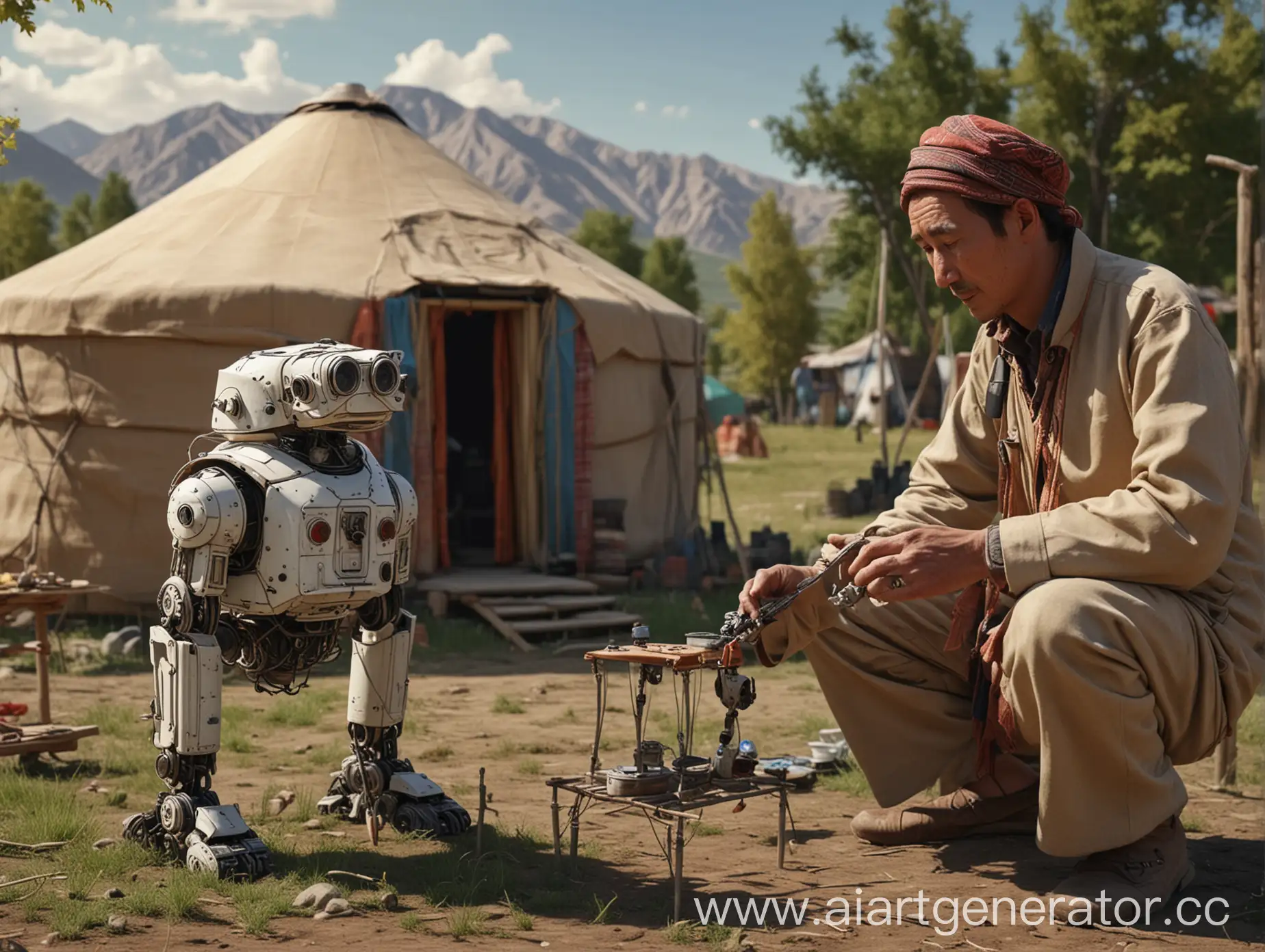Kazakh-Teacher-Crafting-Realistic-Robots-in-Traditional-Yurt-Setting