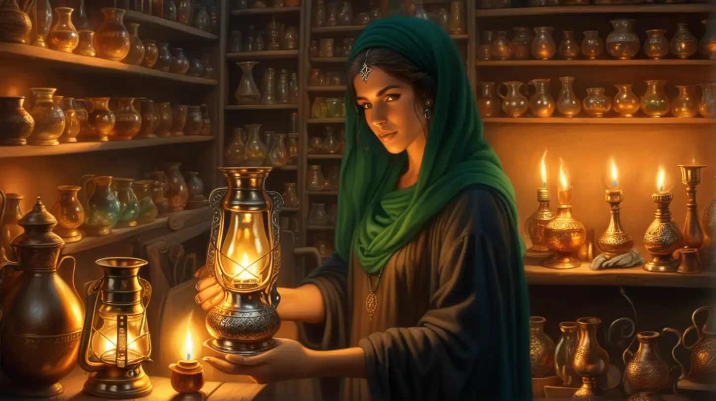 Ancient Hebrew Women Trading Oil Lamps in Enchanting Lamp Shop
