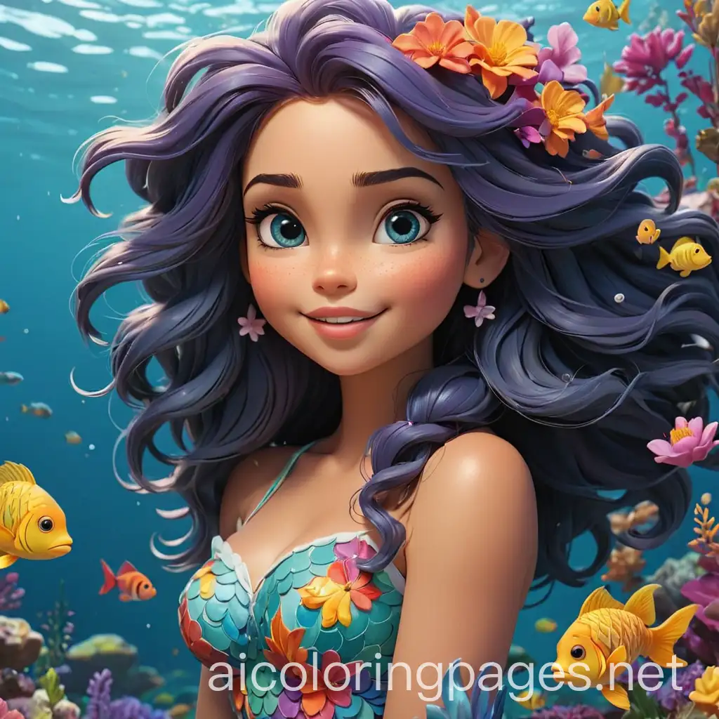 Happy-Mermaid-with-Fish-in-Vivid-Ocean-Background