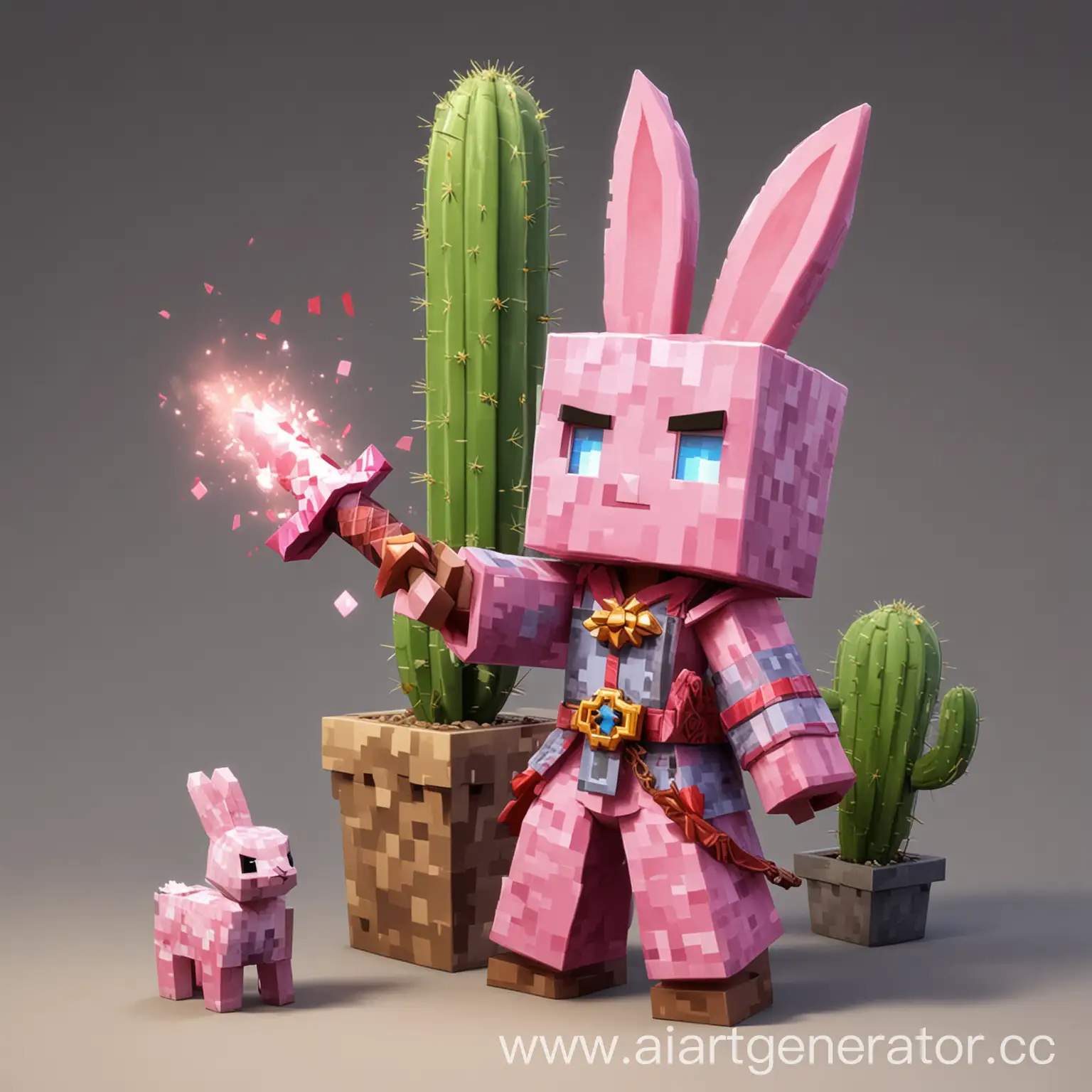 Minecraft-Wizards-Pink-Rabbit-and-Cactus-Mage-Casting-Spells