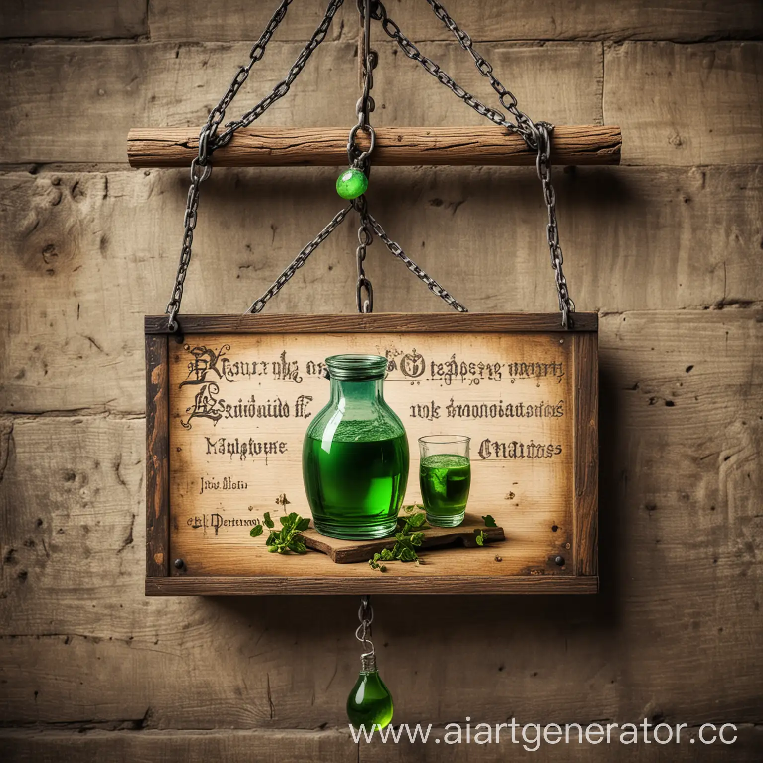 Medieval-Wooden-Sign-with-Hanging-Chains-and-Green-Potion-Image