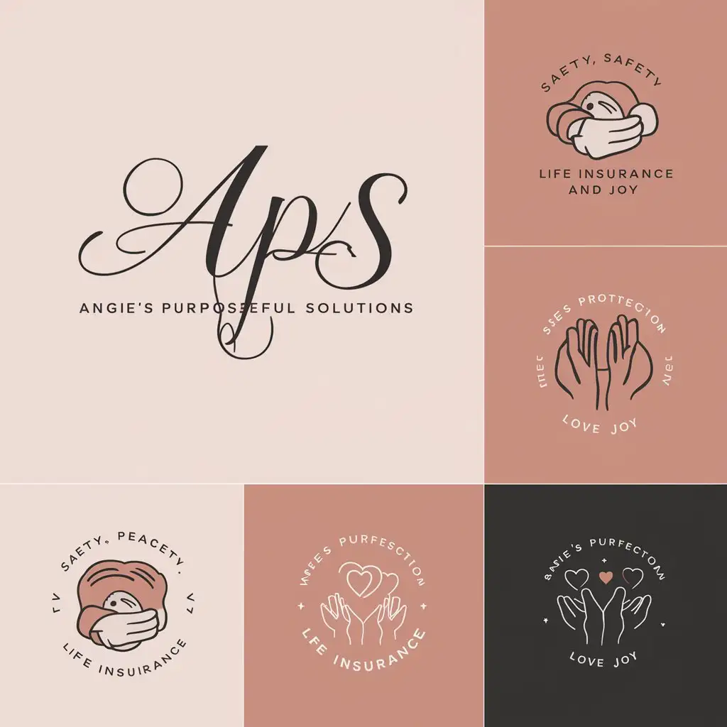 a logo design,with the text "APS", main symbol:NAME OF COMPANY: Angie's Purposeful Solutions, LOGO STYLE: Text and graphics but focus on elegant typeface, DESIGN FOCUS: Create stunning logo using APS short name of business, GRAPHICS: You can incorporate graphics that show safety, a hug, protection, love and joy. KEY WORDS: Life Insurance, professional logo, elegant design, feminine logo, defense logo, women owned business, Typeface logo, Signature logo, Peaceful,,Moderate,be used in Others industry,clear background