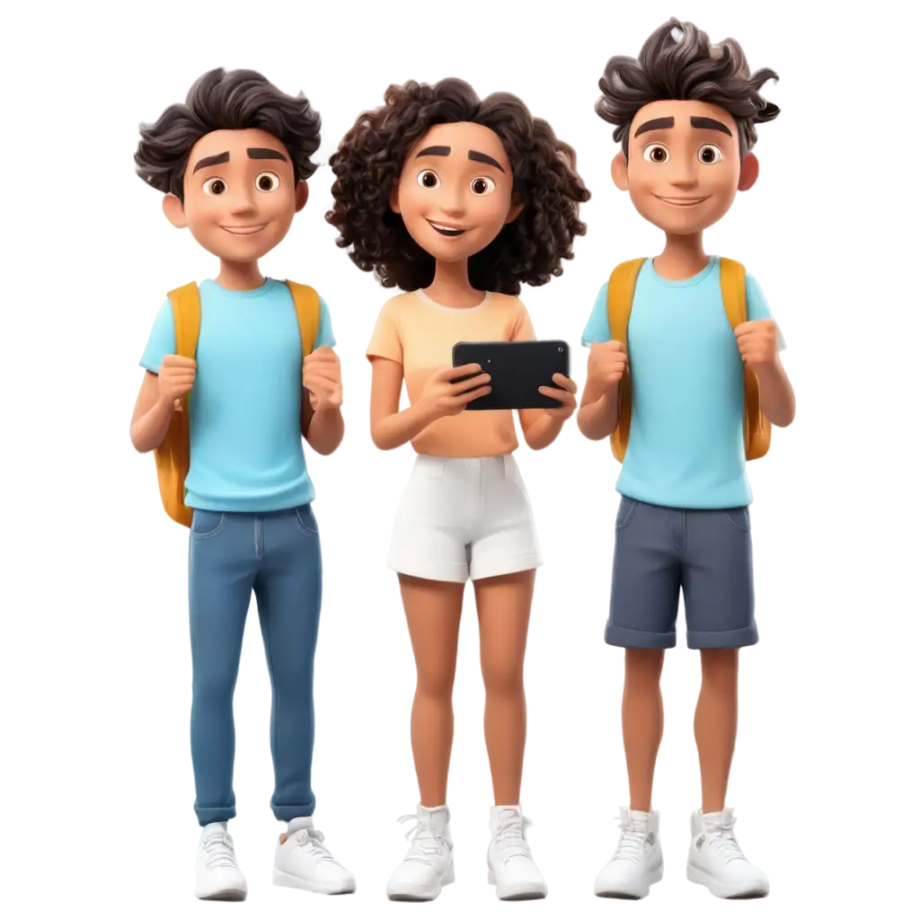 Cartoon-Teenagers-Happy-and-Enjoying-Without-Using-a-Handphone-PNG-Image